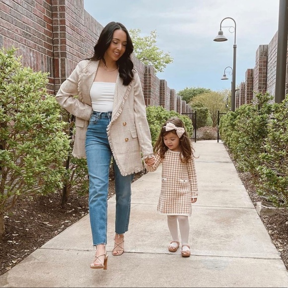 BOOHOO Dog Tooth Checked Frayed Hem Blazer - Picture 1 of 5